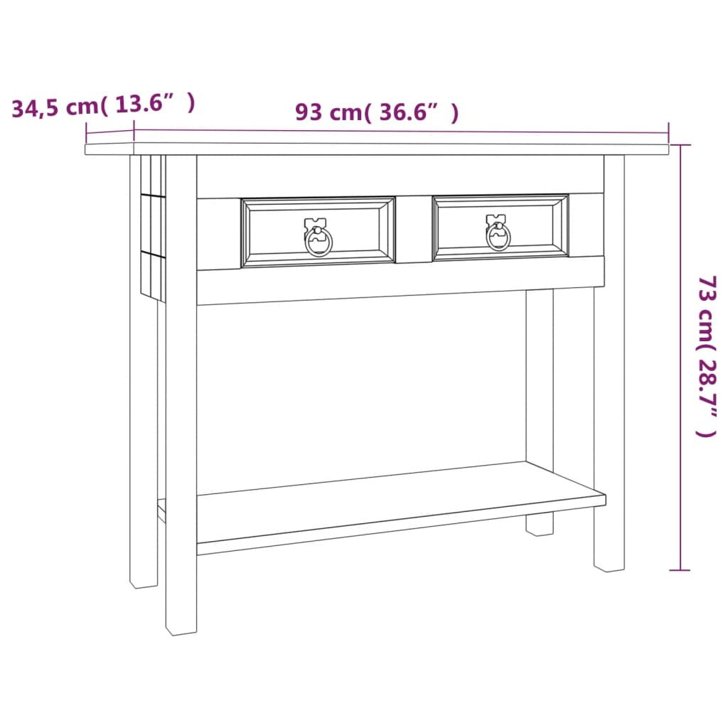 Console Table Corona Mexican Pine 93x34.5x73cm 2 Drawers 1 Shelf Brown