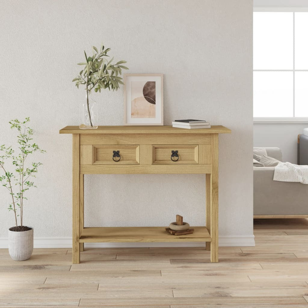 Console Table Corona Mexican Pine 93x34.5x73cm 2 Drawers 1 Shelf Brown