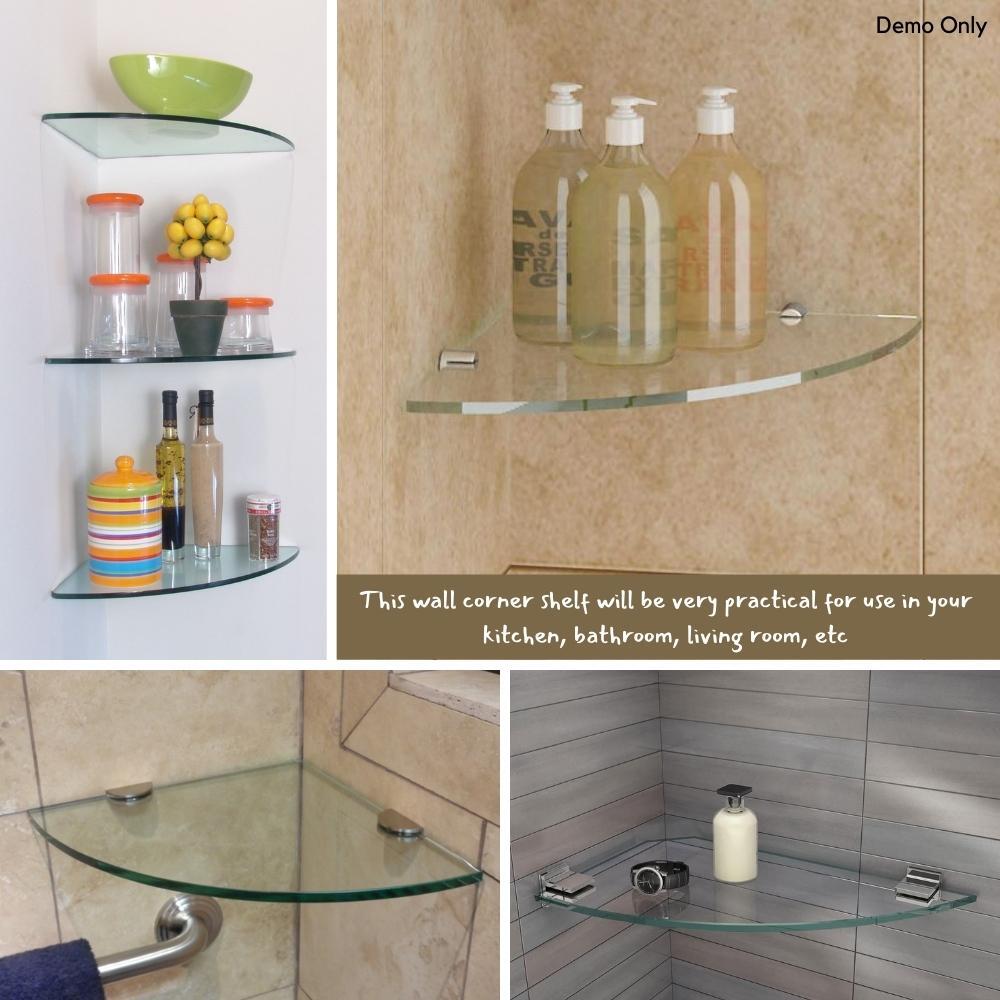 Corner Shelf with Chrome Supports Glass Clear 25x25 cm