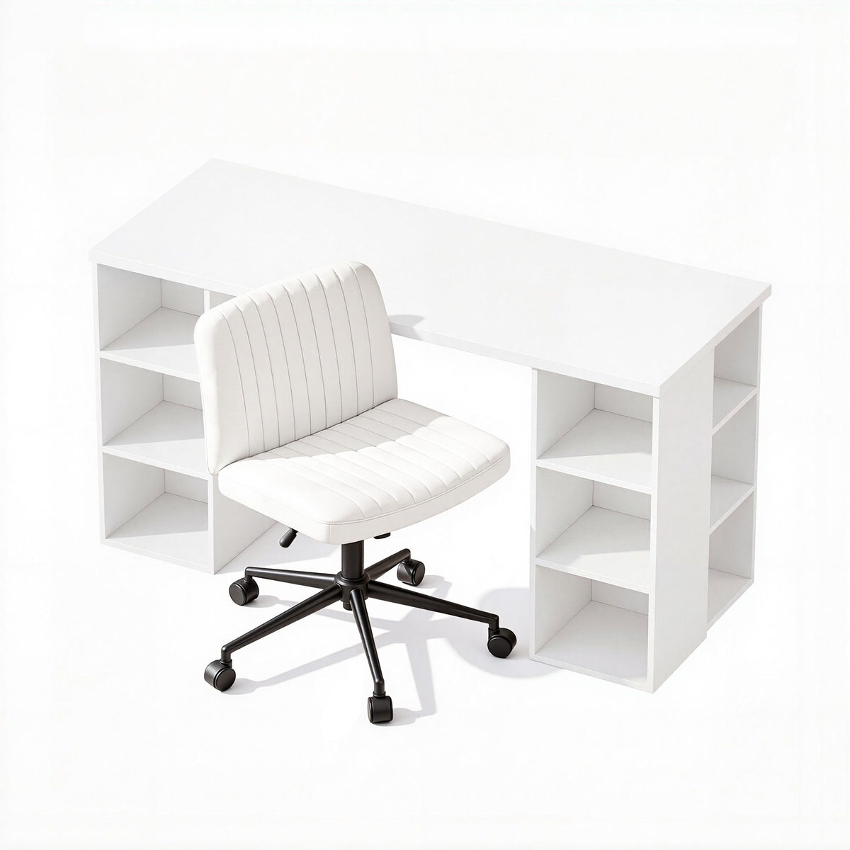 Artiss Office Desk & Chair Set Computer Desk with 6 Storage Shelves with Wheels