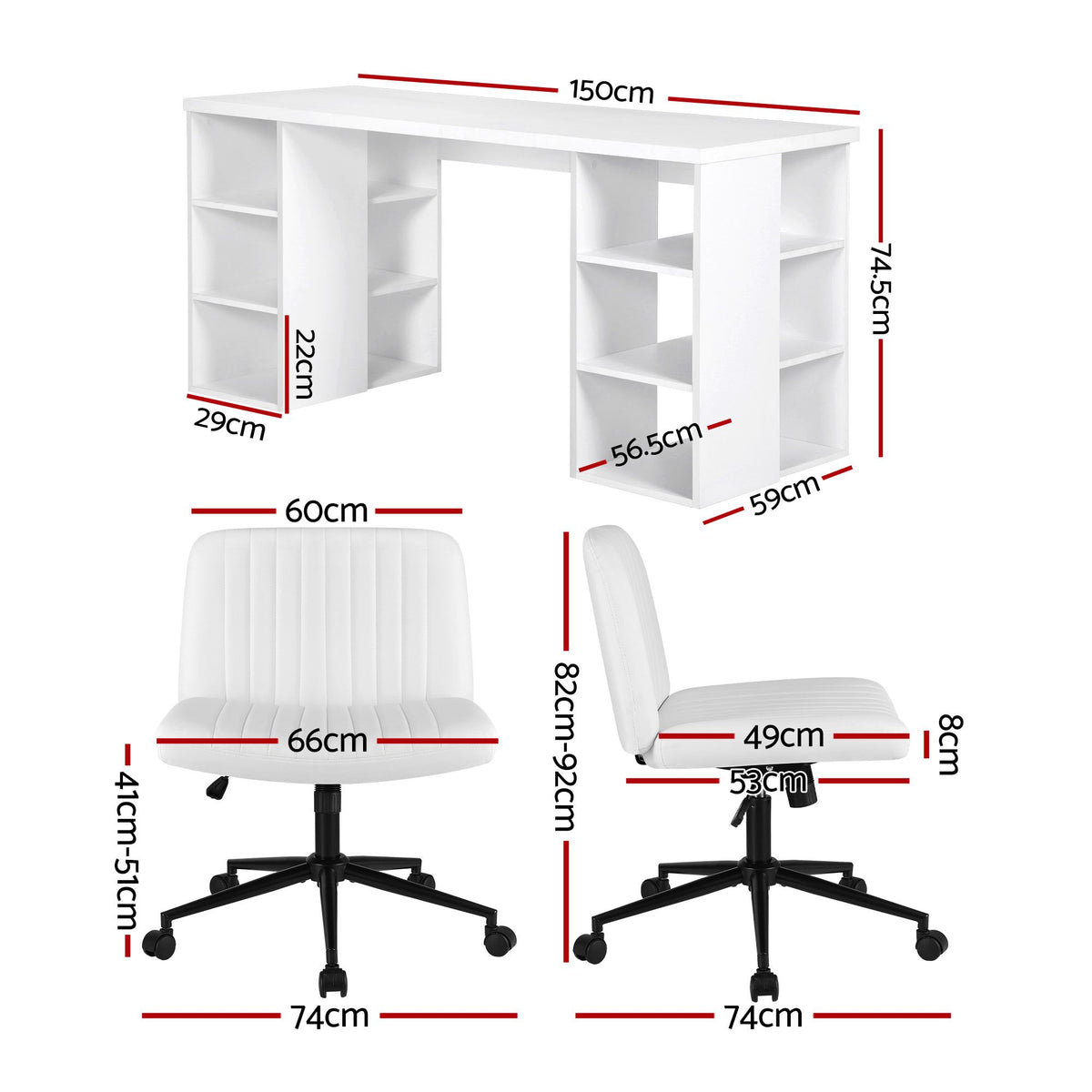 Artiss Office Desk & Chair Set Computer Desk with 6 Storage Shelves with Wheels