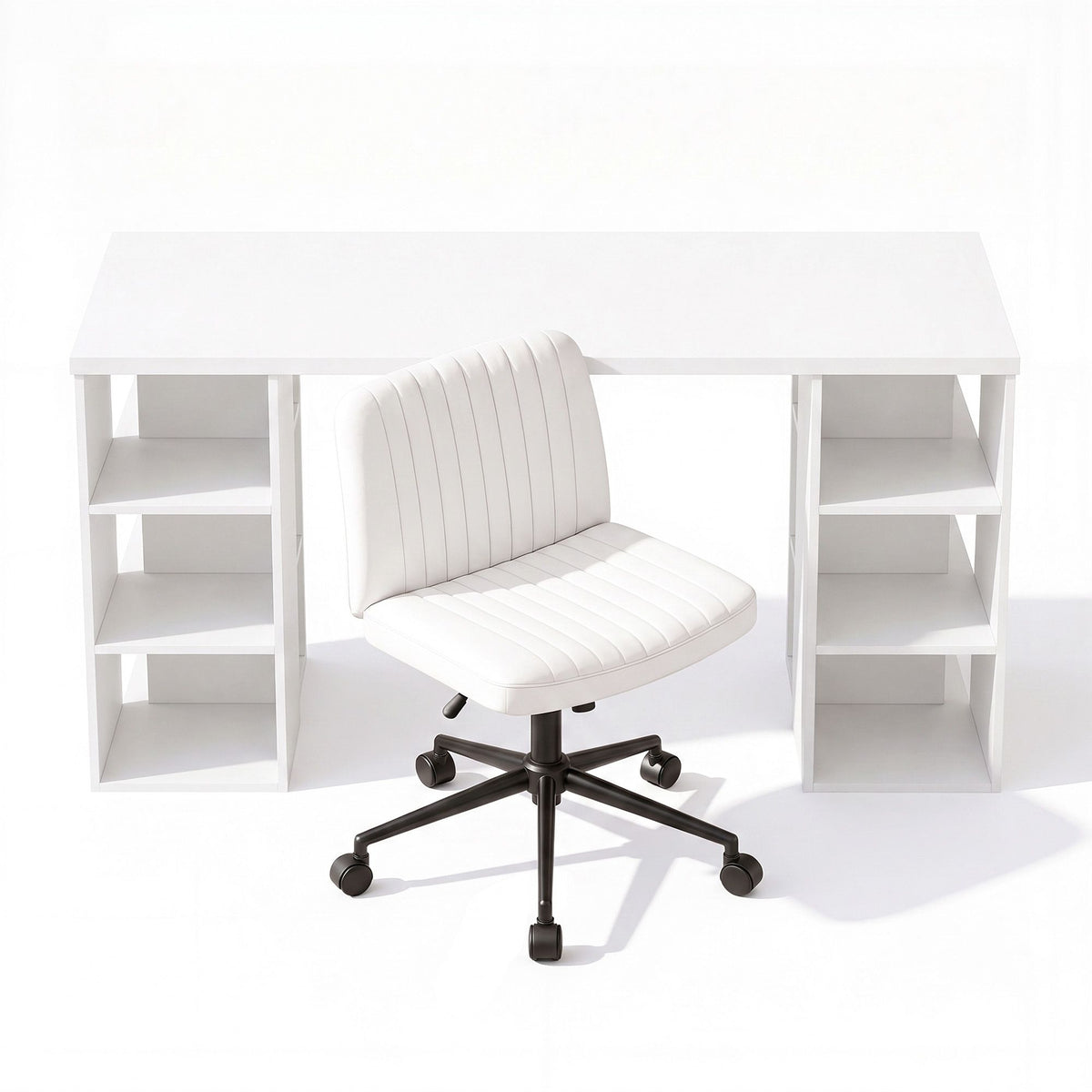 Artiss Office Desk & Chair Set Computer Desk with 6 Storage Shelves with Wheels