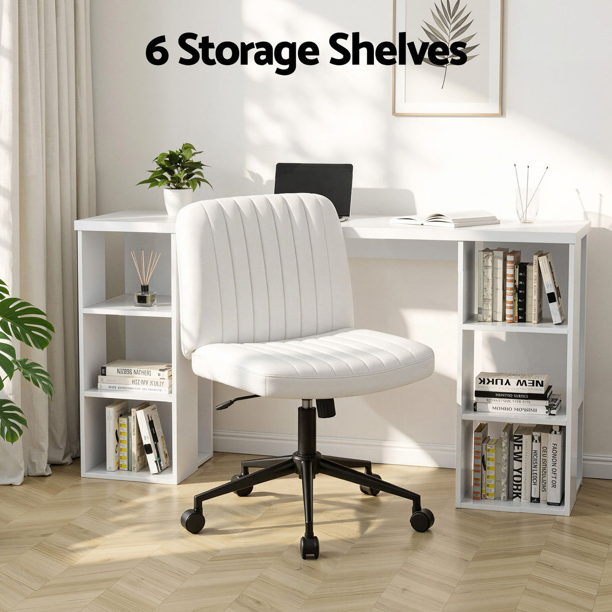 Artiss Office Desk & Chair Set Computer Desk with 6 Storage Shelves with Wheels