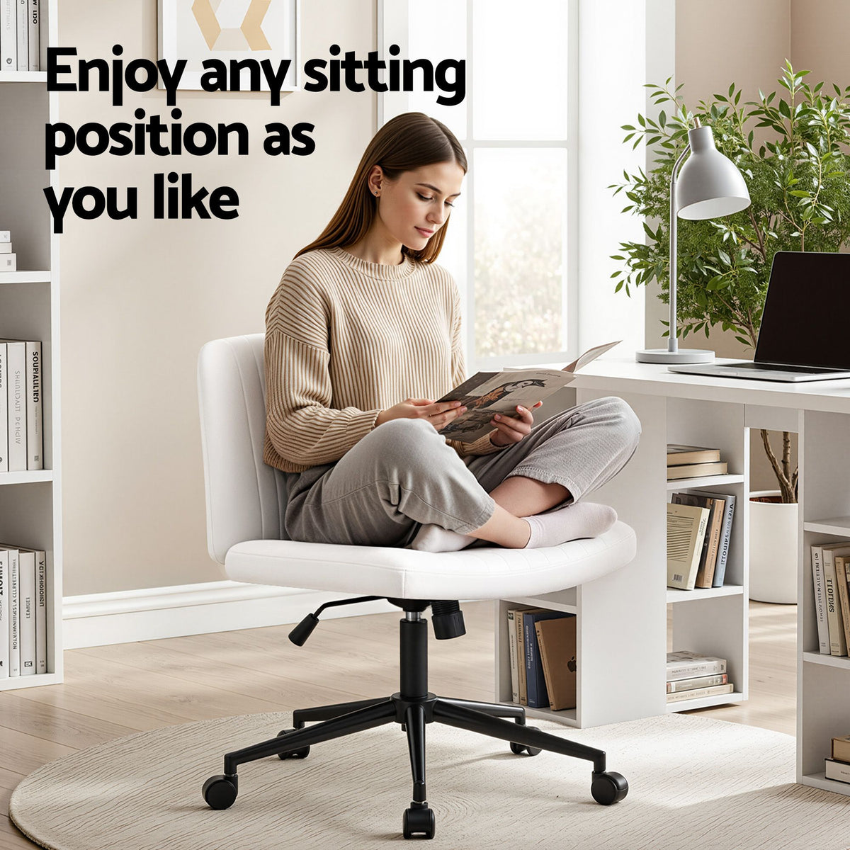 Artiss Office Desk & Chair Set Computer Desk with 6 Storage Shelves with Wheels