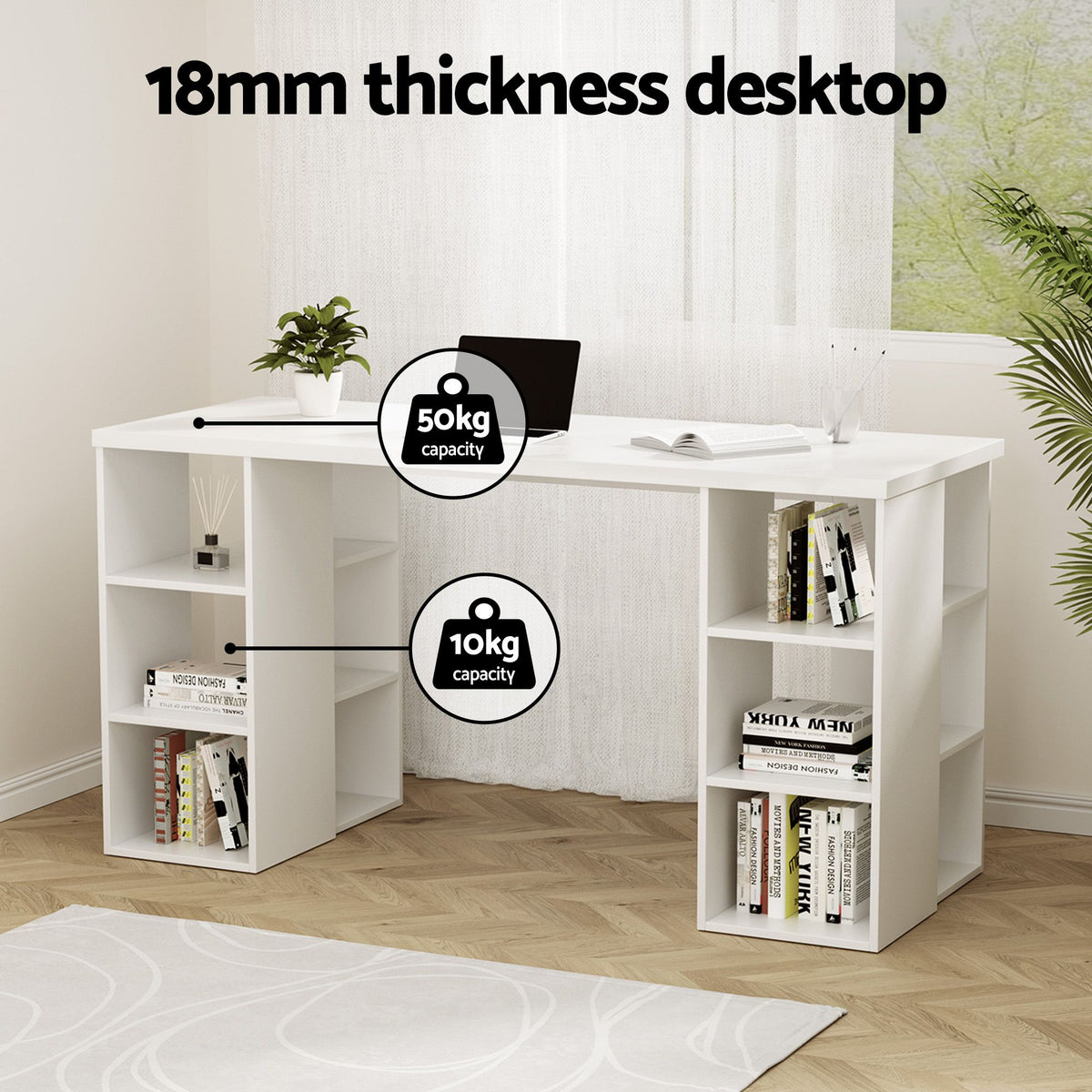 Artiss Office Desk & Chair Set Computer Desk with 6 Storage Shelves with Wheels