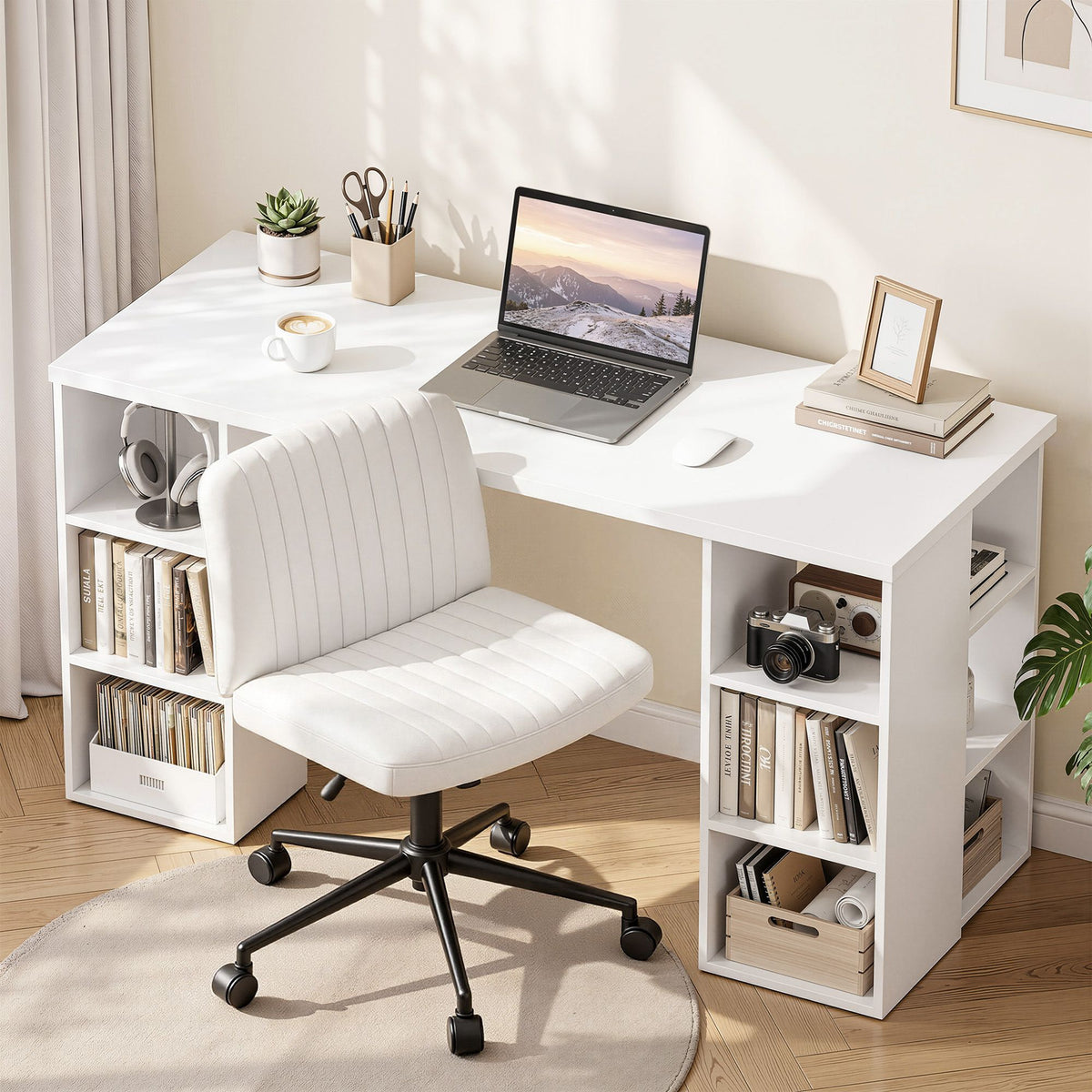 Artiss Office Desk & Chair Set Computer Desk with 6 Storage Shelves with Wheels