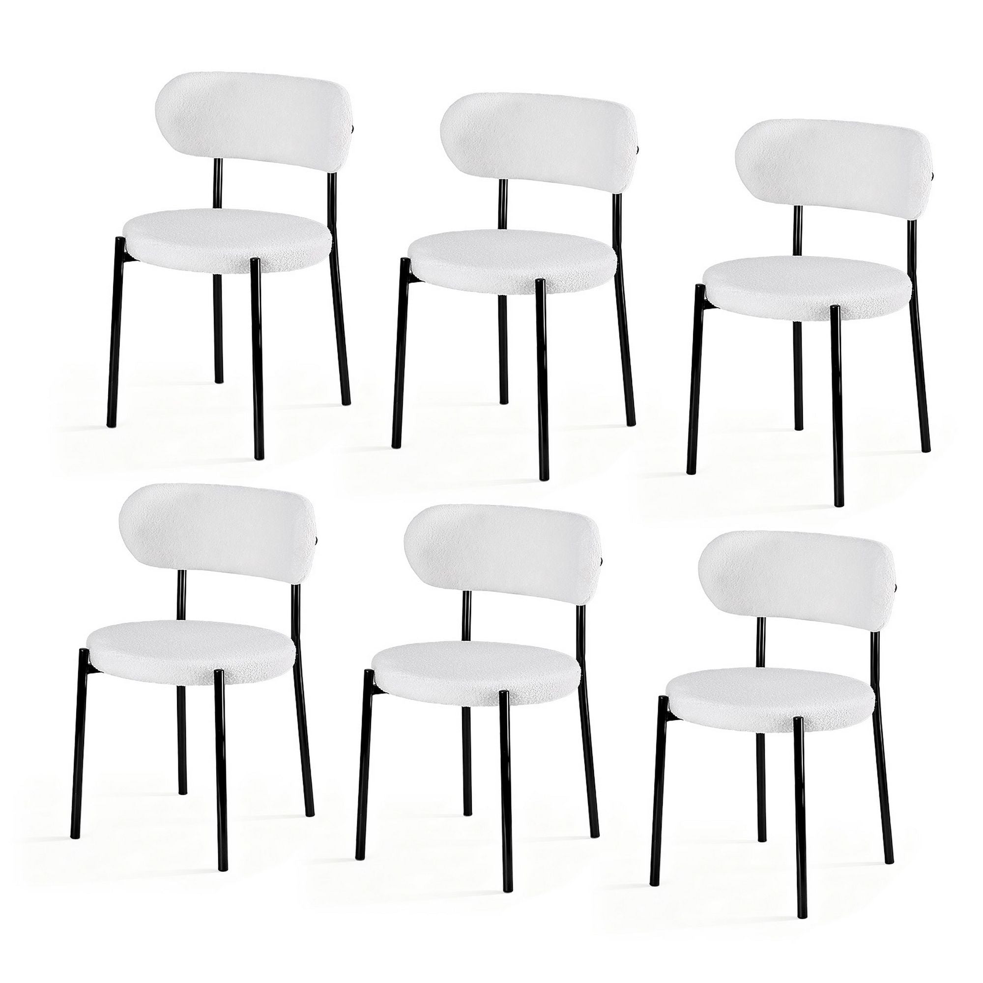 Artiss Dining Chairs Set of 6 Sherpa Boucle White