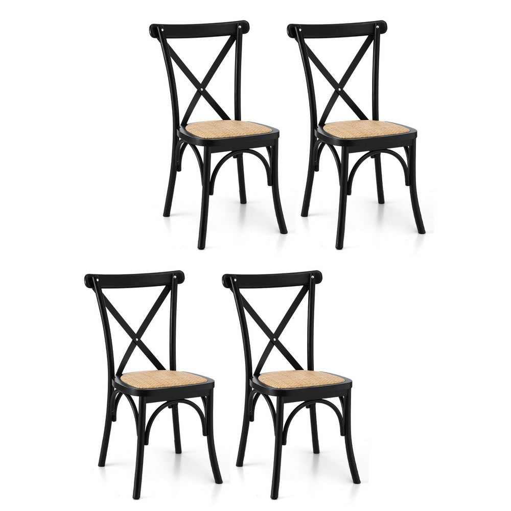 Artiss 4x Dining Chairs Rattan Wooden Kitchen Accent Chair Cafe Lounge Rubber Wood