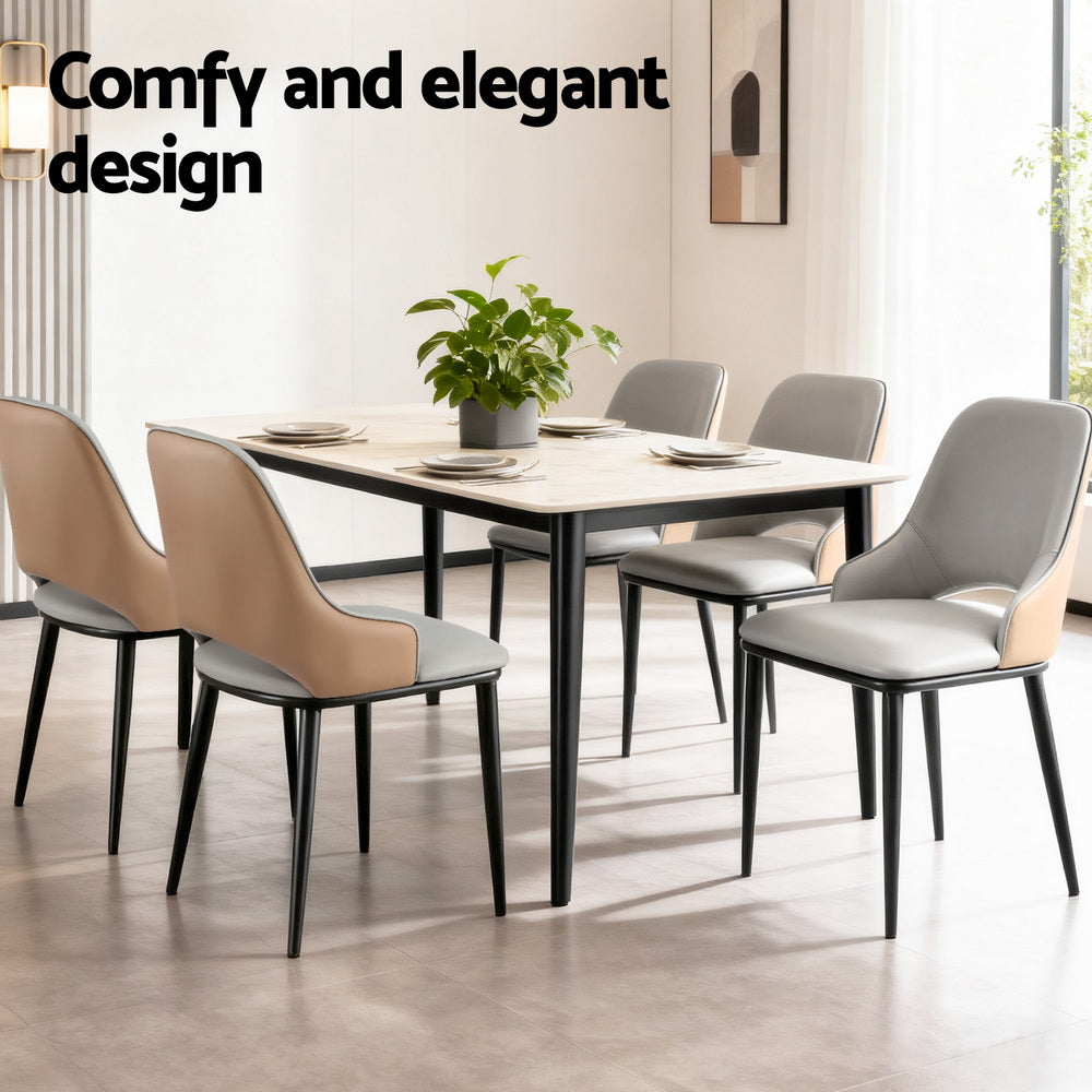 Artiss 1x Dining Chair Hollow PU Leather Kitchen Lounge Cafe Accent Chairs Grey