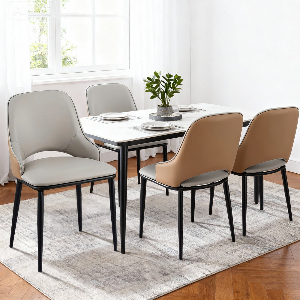 Artiss 4x Dining Chairs Hollow PU Leather Kitchen Lounge Cafe Accent Chair Grey