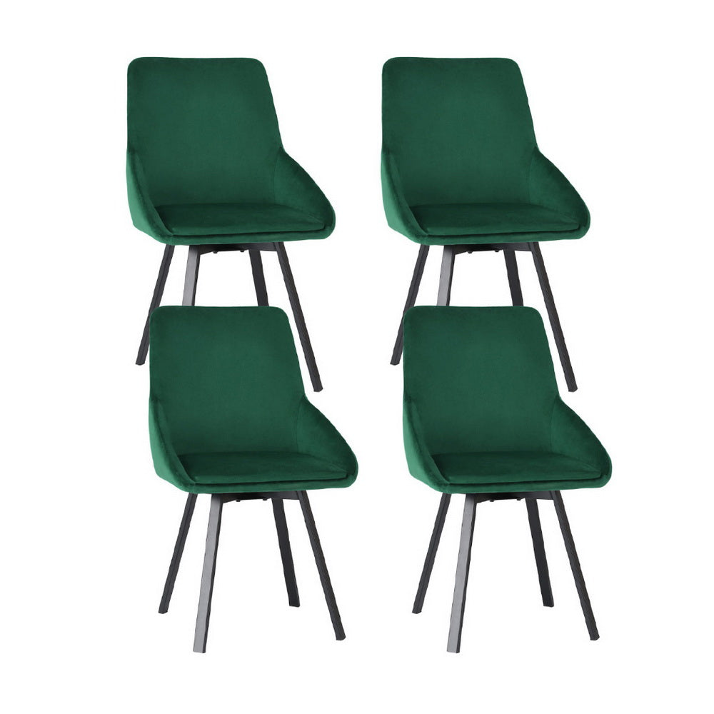 Artiss Dining Chairs Set of 4 Velvet Swivel Base Green