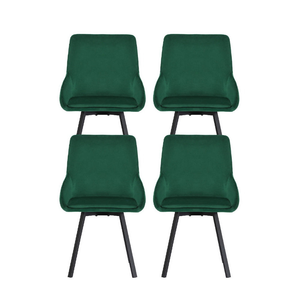 Artiss Dining Chairs Set of 4 Velvet Swivel Base Green