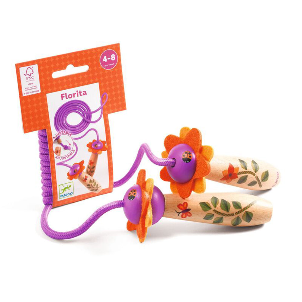 Djeco Florita Adjustable Skipping Rope with Wooden Handles for 4+Years Kids