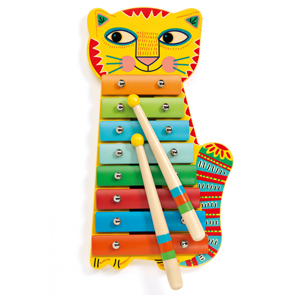Djeco Animambo Metallophone Cheeky Cat Wooden Musical Toy Colourful Keys 3+Yrs