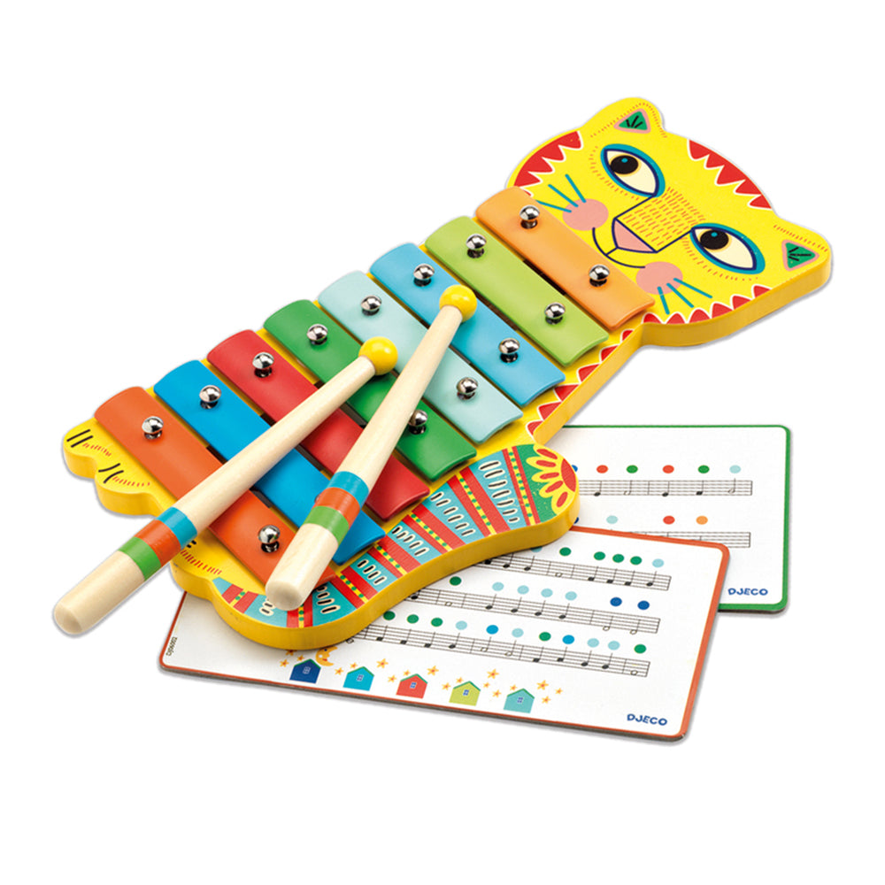 Djeco Animambo Metallophone Cheeky Cat Wooden Musical Toy Colourful Keys 3+Yrs