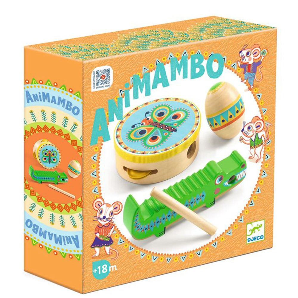 Djeco Animambo Percussion Set Tambourine Maracas Guiro Kids Music Toy 18 Months+
