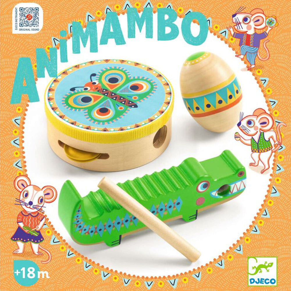 Djeco Animambo Percussion Set Tambourine Maracas Guiro Kids Music Toy 18 Months+