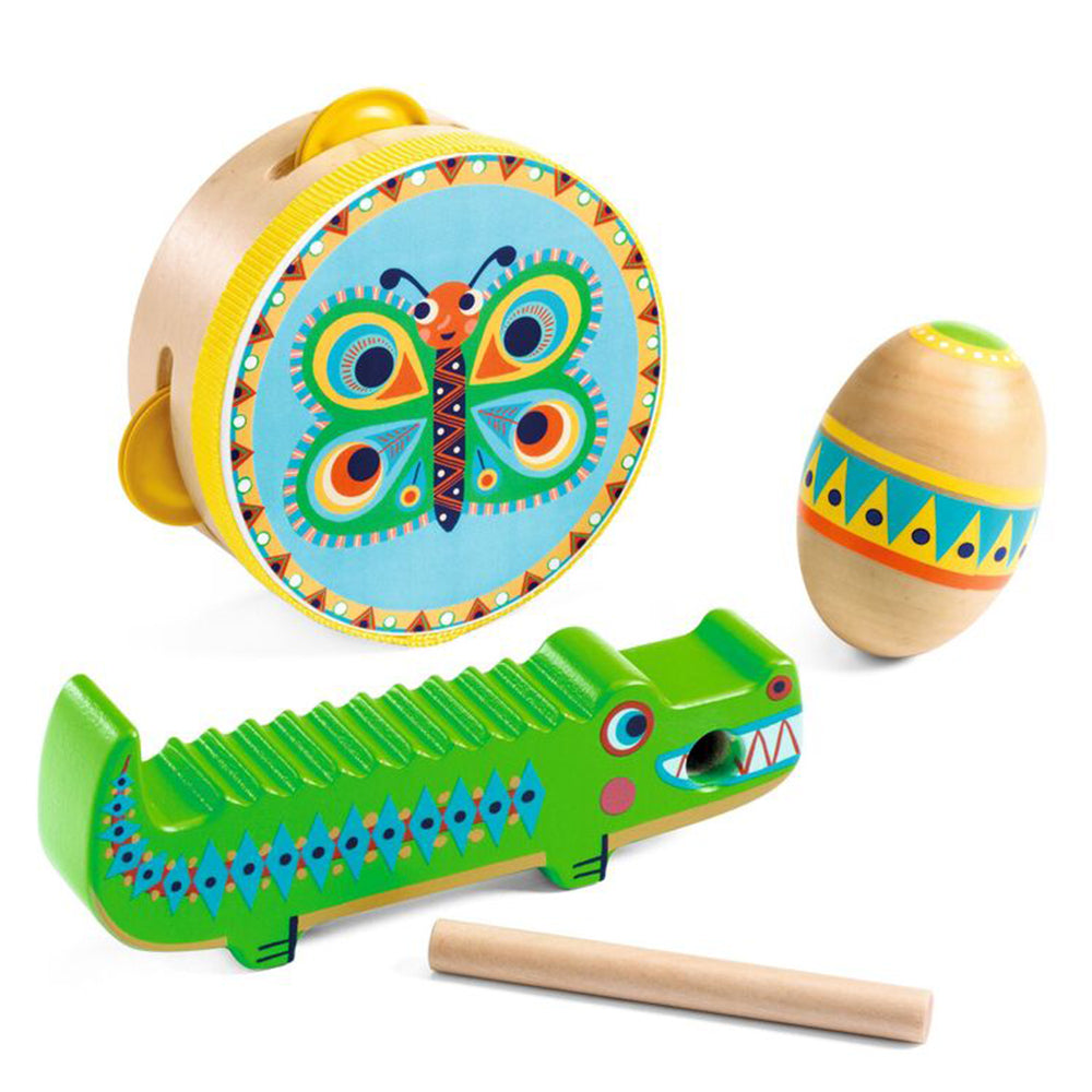 Djeco Animambo Percussion Set Tambourine Maracas Guiro Kids Music Toy 18 Months+