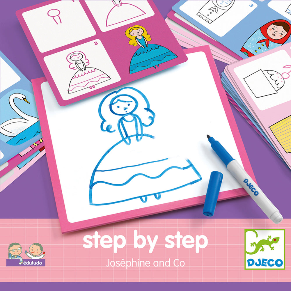 Djeco Step by Step Josephine Learn to Draw with White Board Art Kit 3+ Years
