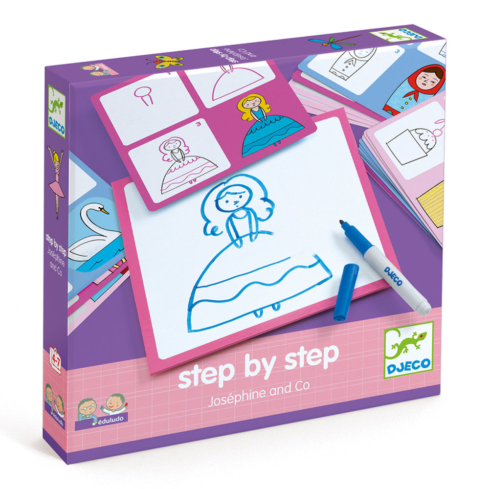 Djeco Step by Step Josephine Learn to Draw with White Board Art Kit 3+ Years