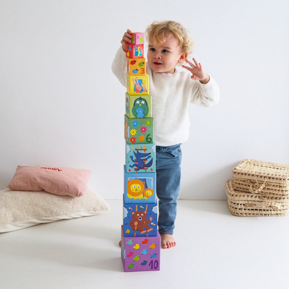Djeco Rainbow Blocks 10 Piece Nesting Stacking Cardboard Toddler Toy 12 Months+