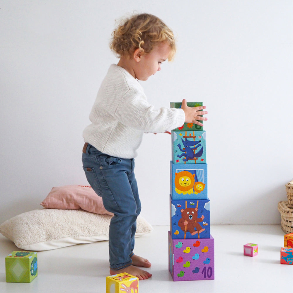 Djeco Rainbow Blocks 10 Piece Nesting Stacking Cardboard Toddler Toy 12 Months+