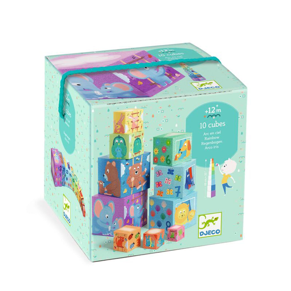 Djeco Rainbow Blocks 10 Piece Nesting Stacking Cardboard Toddler Toy 12 Months+