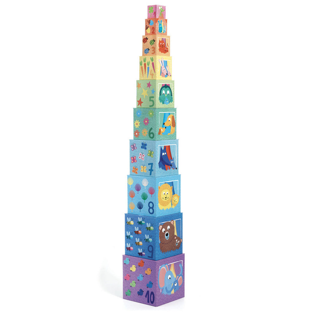 Djeco Rainbow Blocks 10 Piece Nesting Stacking Cardboard Toddler Toy 12 Months+