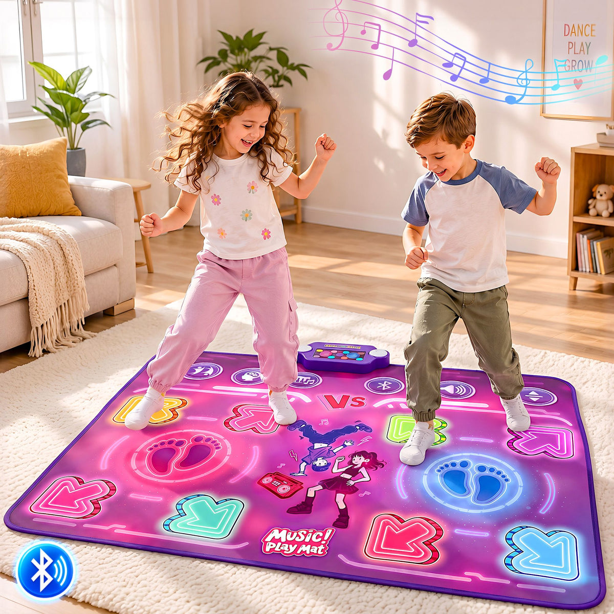 Keezi Double Player Dance Mat Rechargeable Bluetooth 4 Modes LED