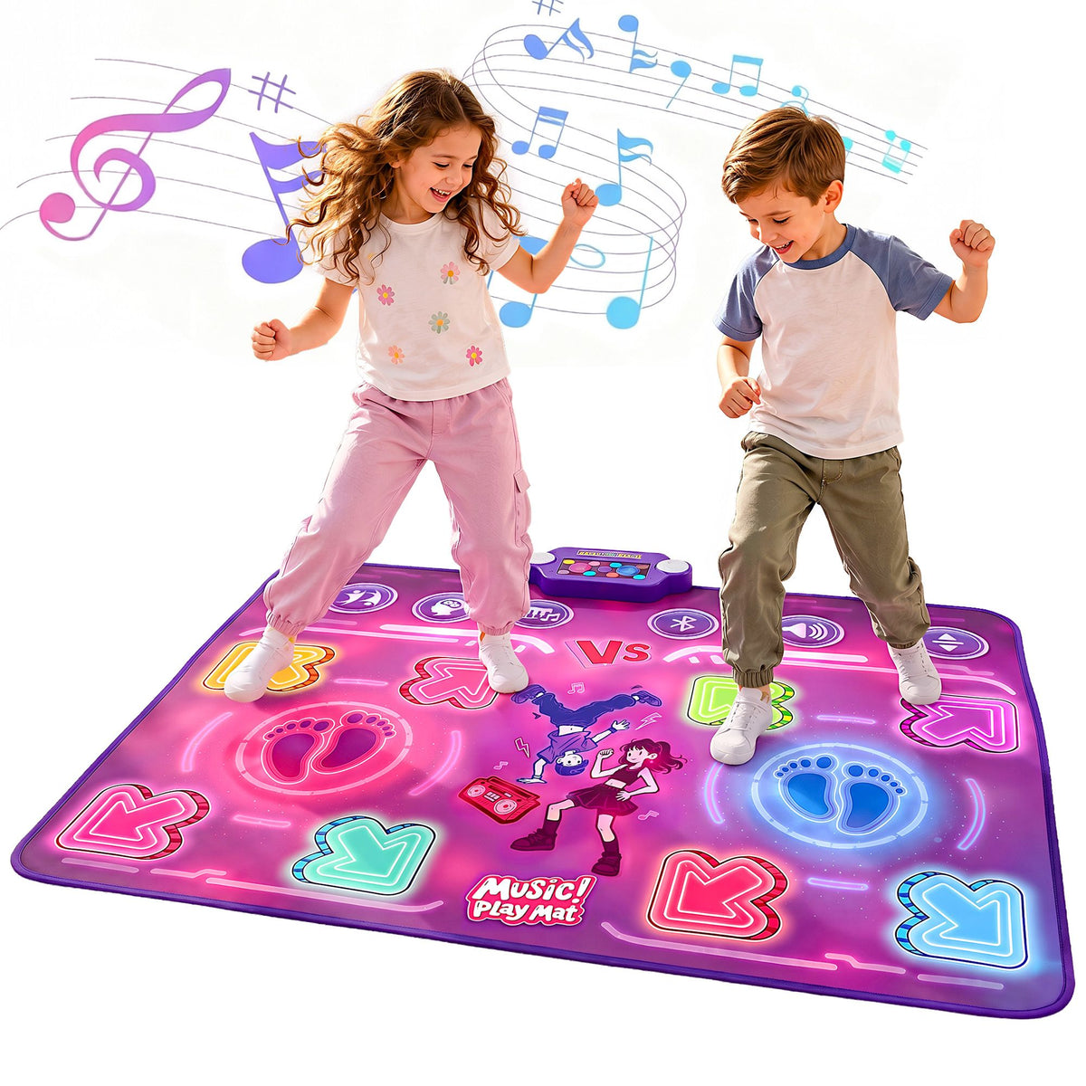 Keezi Double Player Dance Mat Rechargeable Bluetooth 4 Modes LED