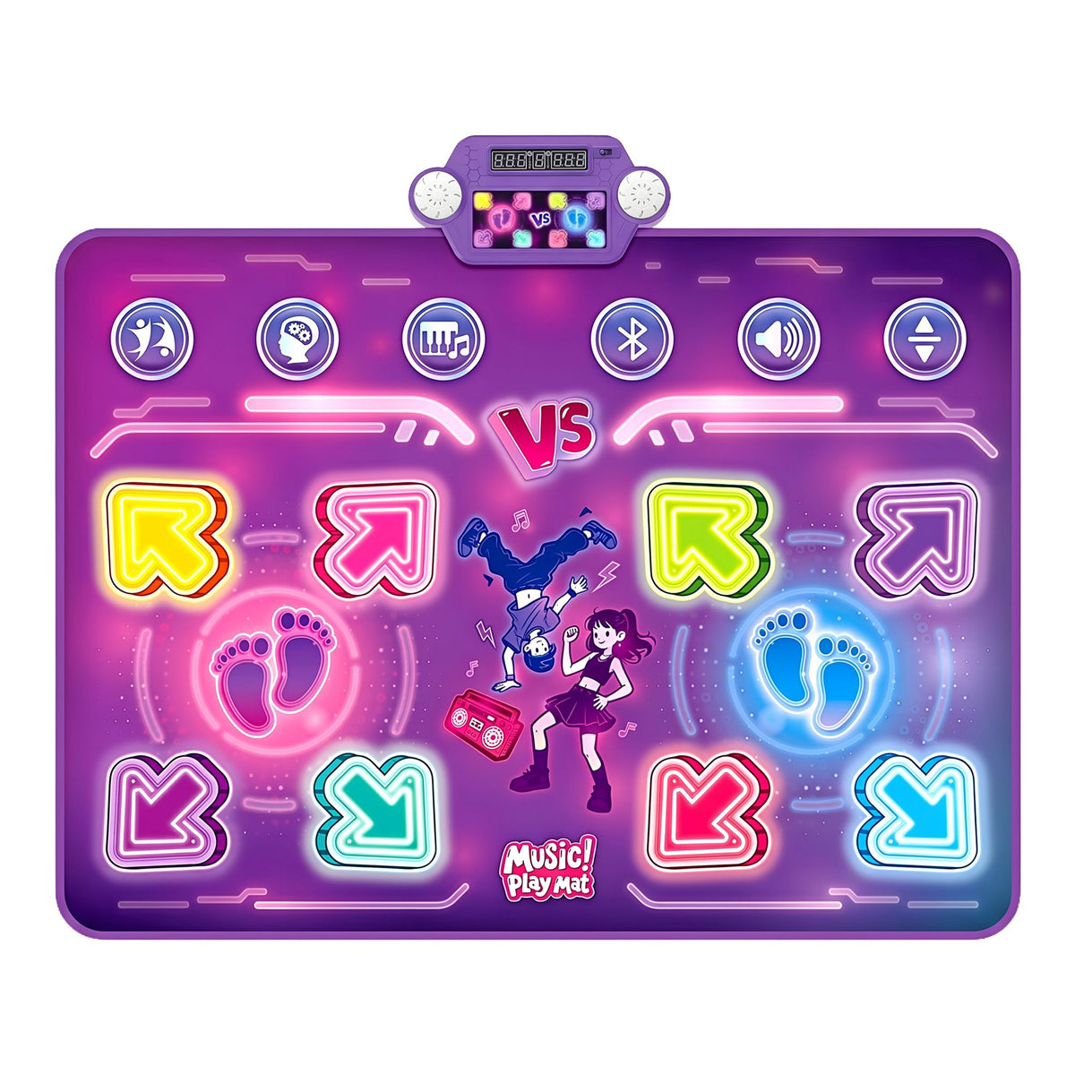 Keezi Double Player Dance Mat Rechargeable Bluetooth 4 Modes LED