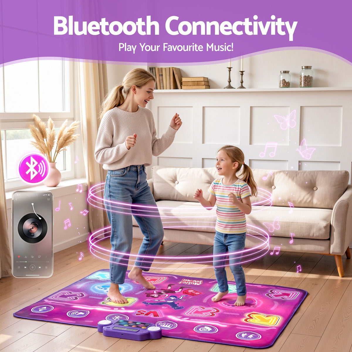 Keezi Double Player Dance Mat Rechargeable Bluetooth 4 Modes LED