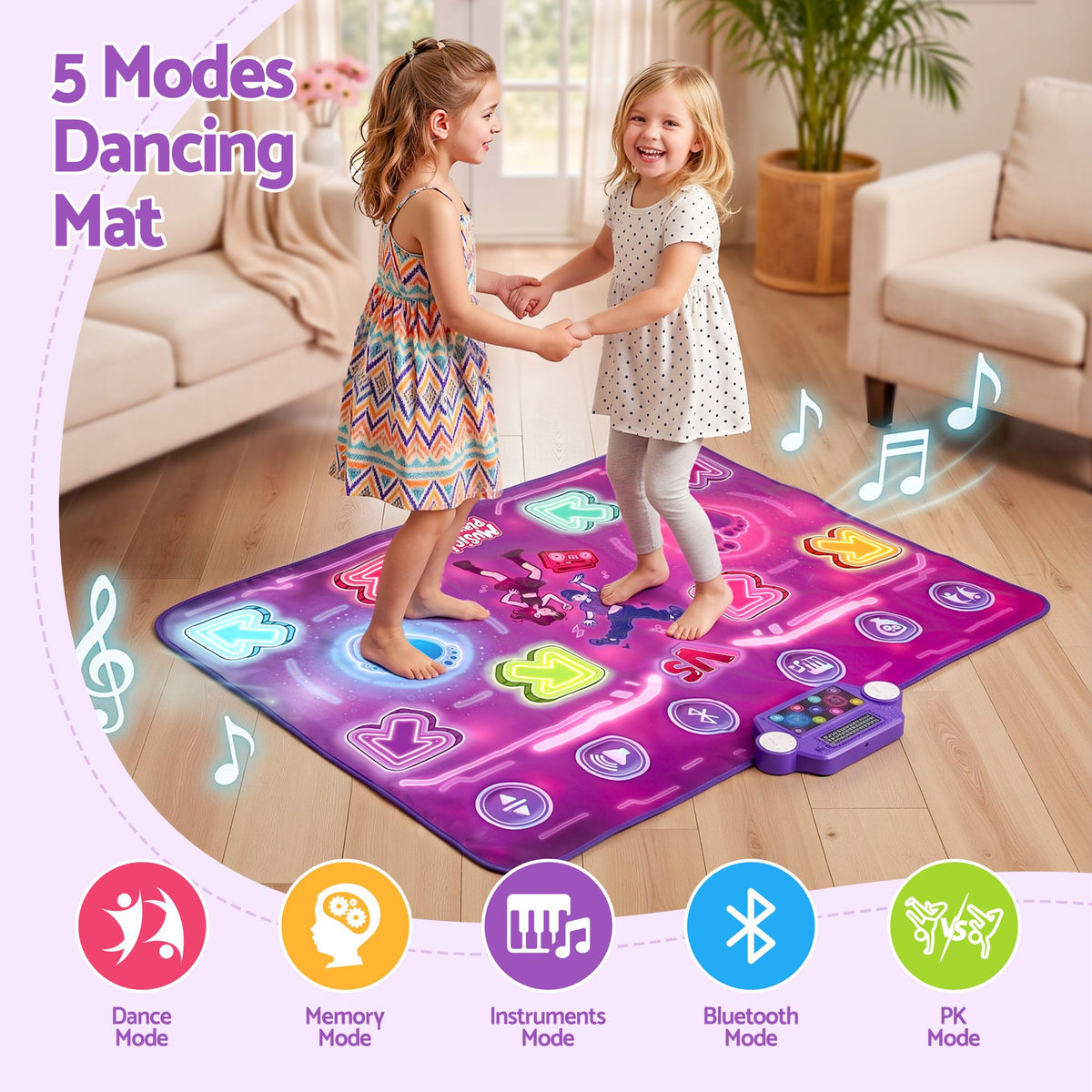 Keezi Double Player Dance Mat Rechargeable Bluetooth 4 Modes LED