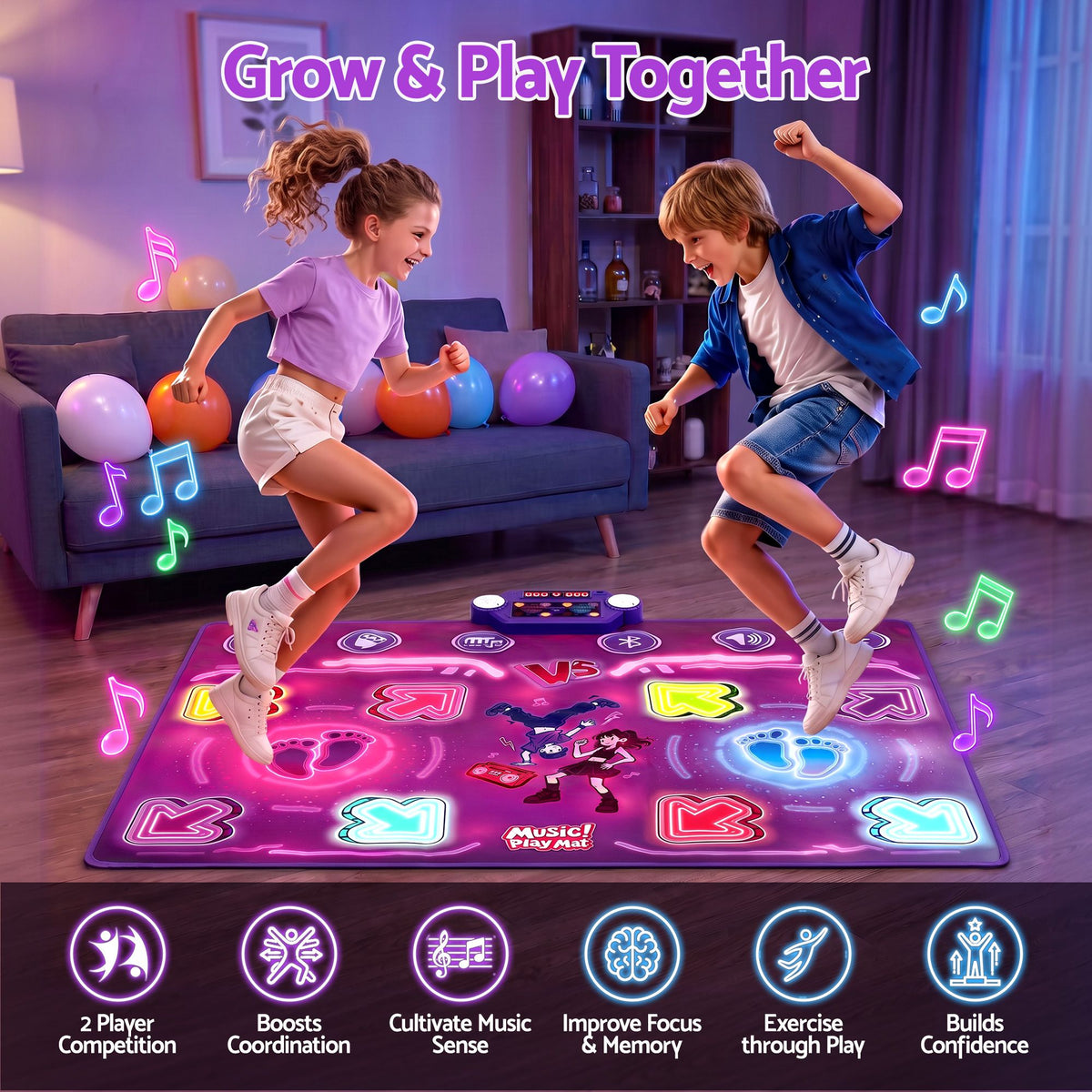 Keezi Double Player Dance Mat Rechargeable Bluetooth 4 Modes LED