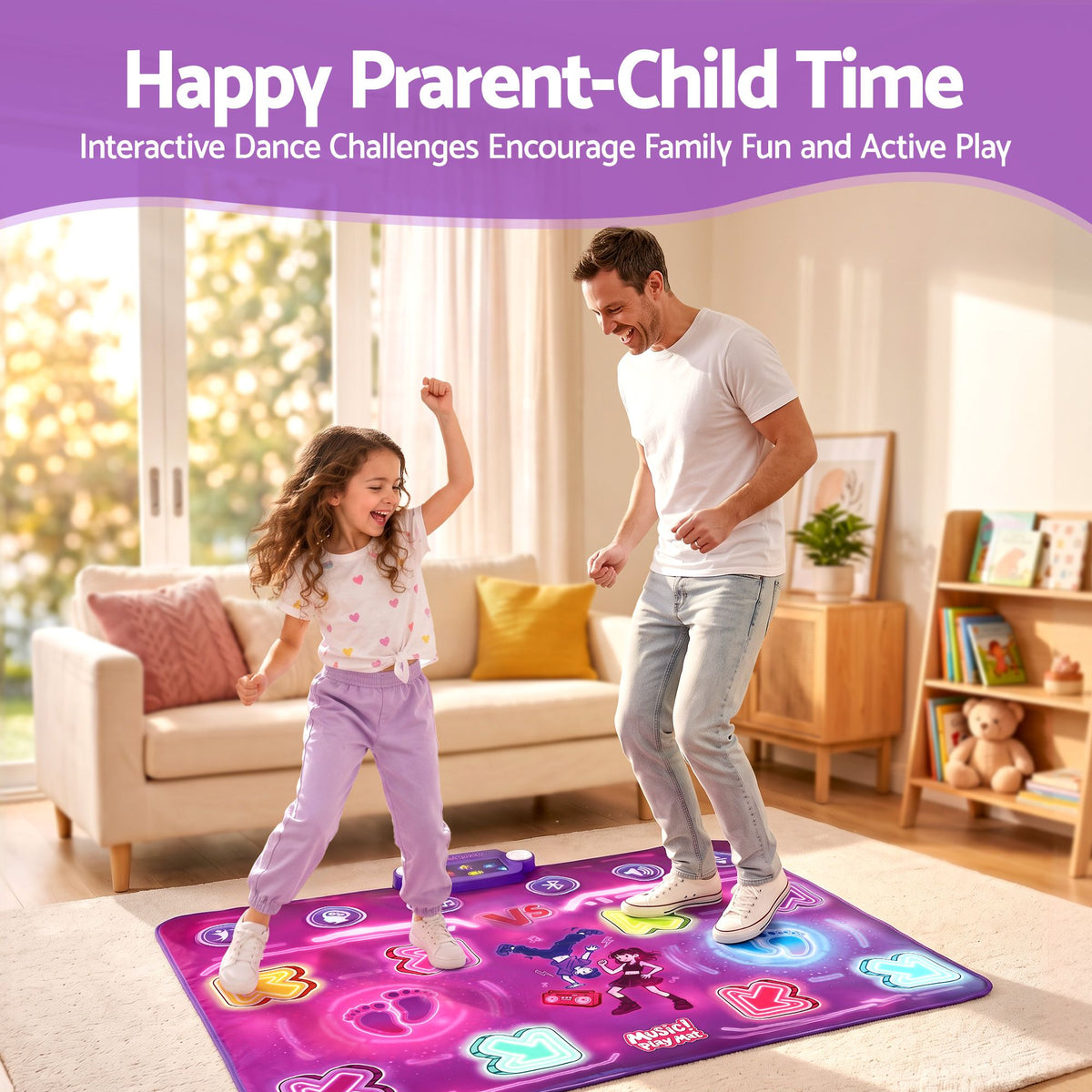 Keezi Double Player Dance Mat Rechargeable Bluetooth 4 Modes LED