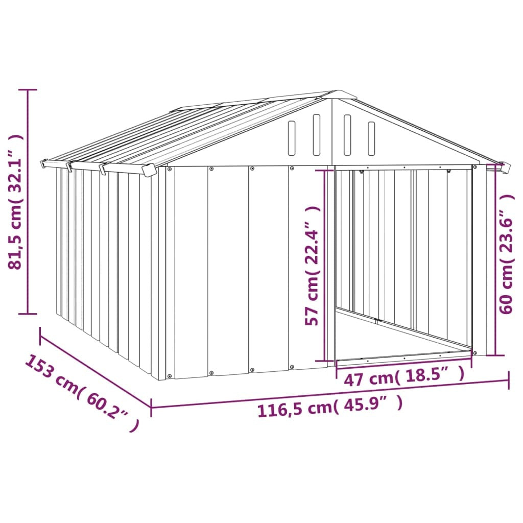 Dog House Galvanised Steel Outdoor Kennel Shelter 116.5x153x81.5cm Anthracite