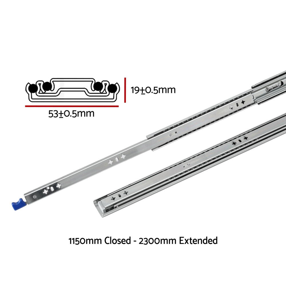 Giantz 2x Drawer Slides Heavy Duty Full Extension Locking 1150-2300mm Length