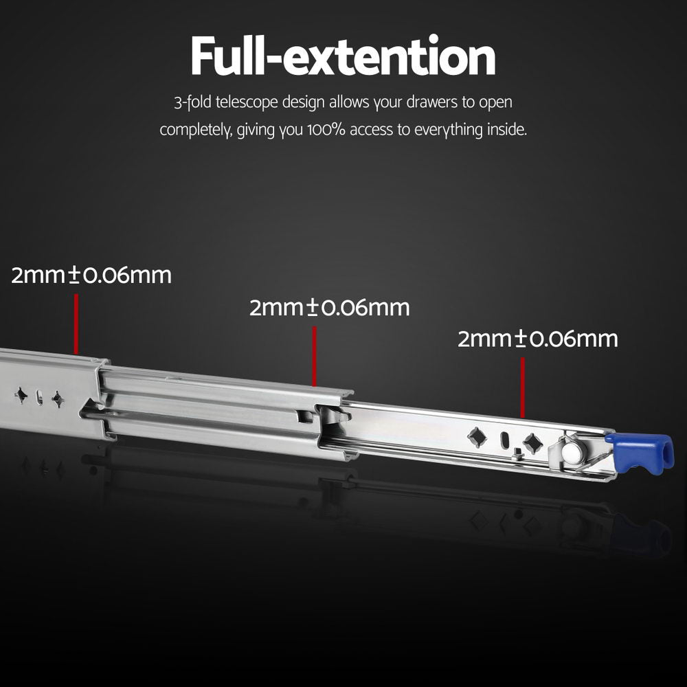 Giantz 2x Drawer Slides Heavy Duty Full Extension Locking 500-1000mm Length