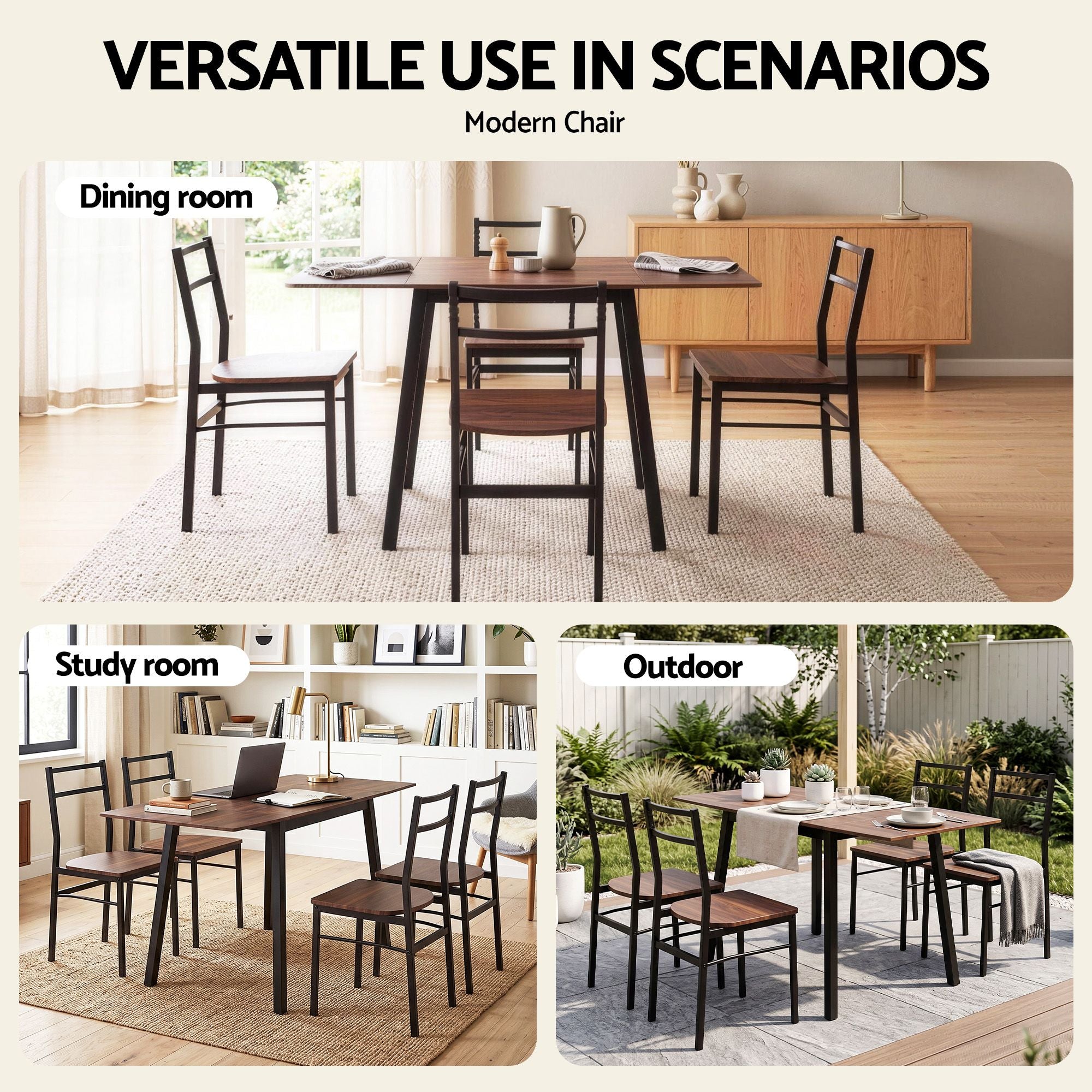 Artiss Dining Table and Chairs Set 5pcs Extendable 60-120cm Drop-Leaf Brown