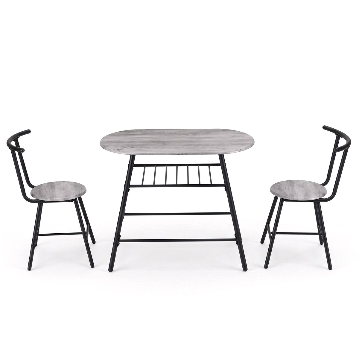 Artiss Oval Dining Table Set 3PC Space-Saving Bistro Kitchen Wine Rack Grey