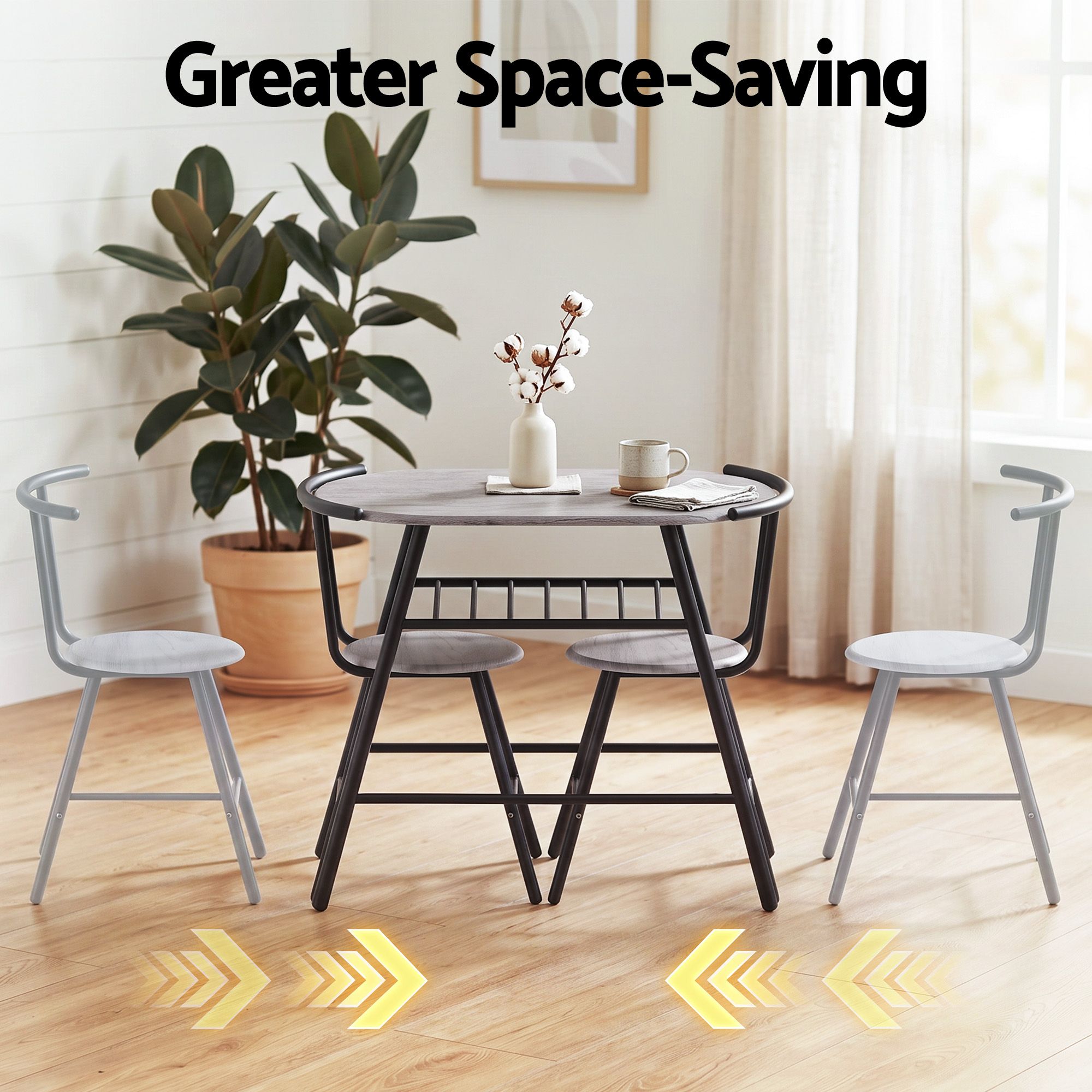 Artiss Oval Dining Table Set 3PC Space-Saving Bistro Kitchen Wine Rack Grey