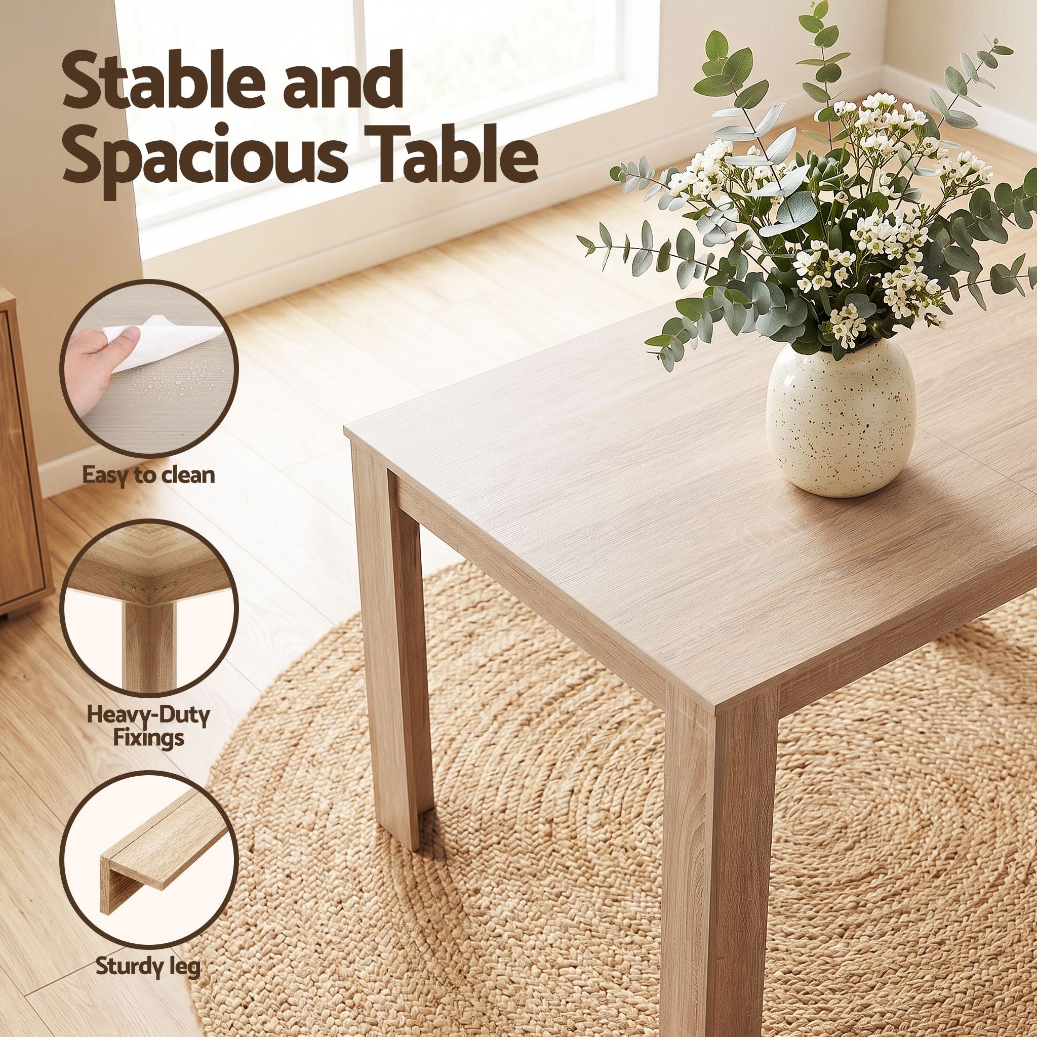 Artiss 3 Piece Dining Sets, 120cm Wooden Dining Table and 2 Upholstered Chairs Set Oak