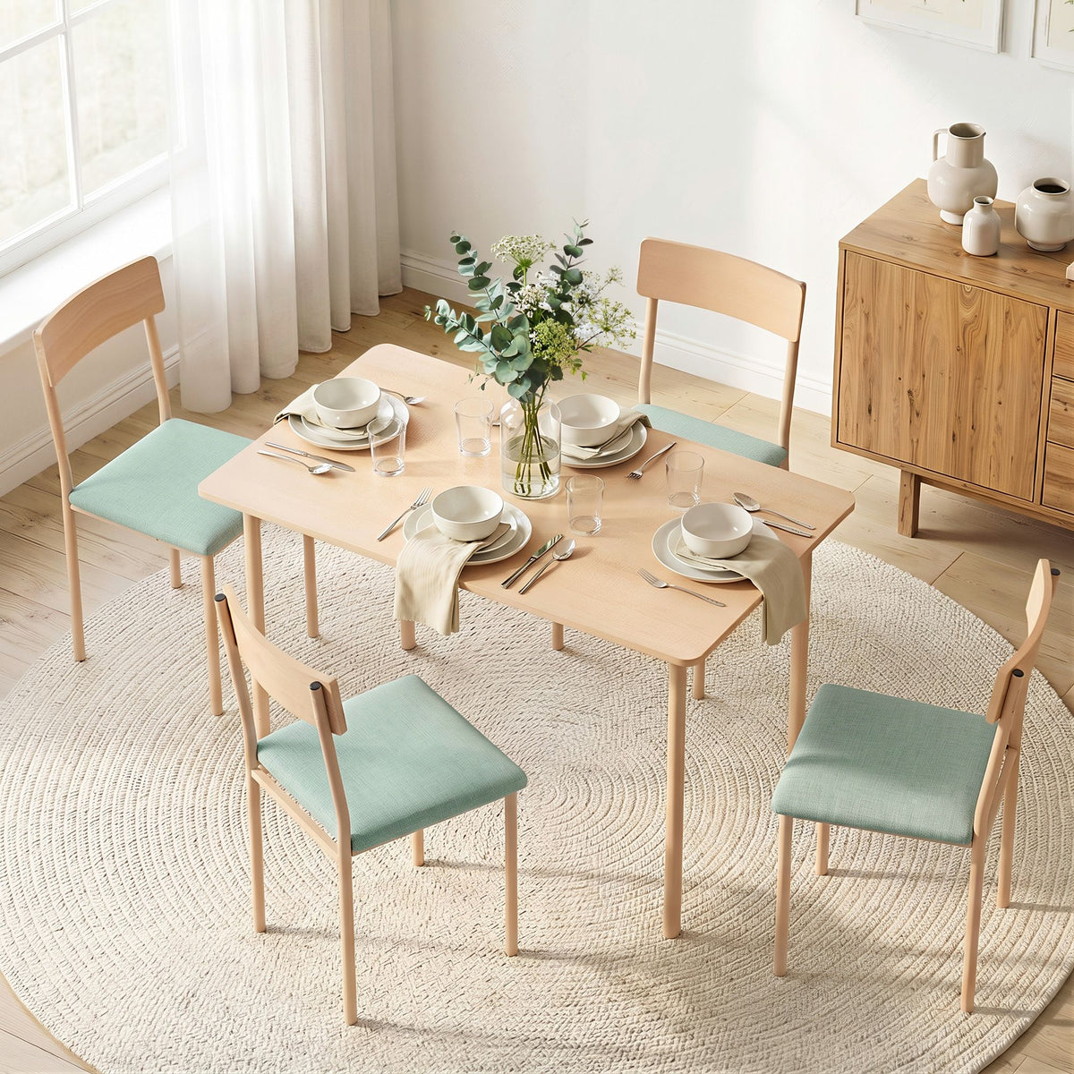 Artiss Dining Table and Chairs Set of 5 Kitchen Furniture Natural Light Green