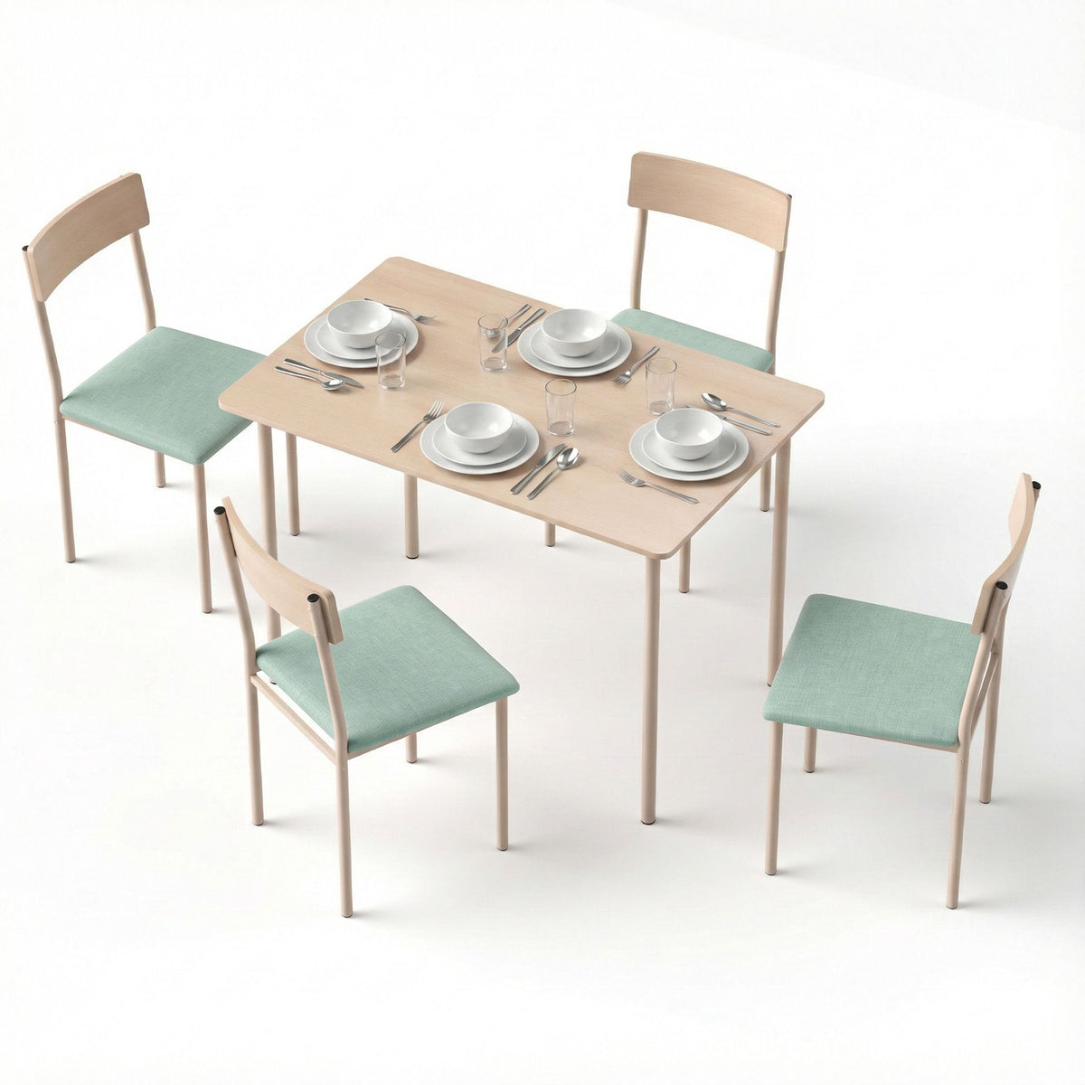 Artiss Dining Table and Chairs Set of 5 Kitchen Furniture Natural Light Green