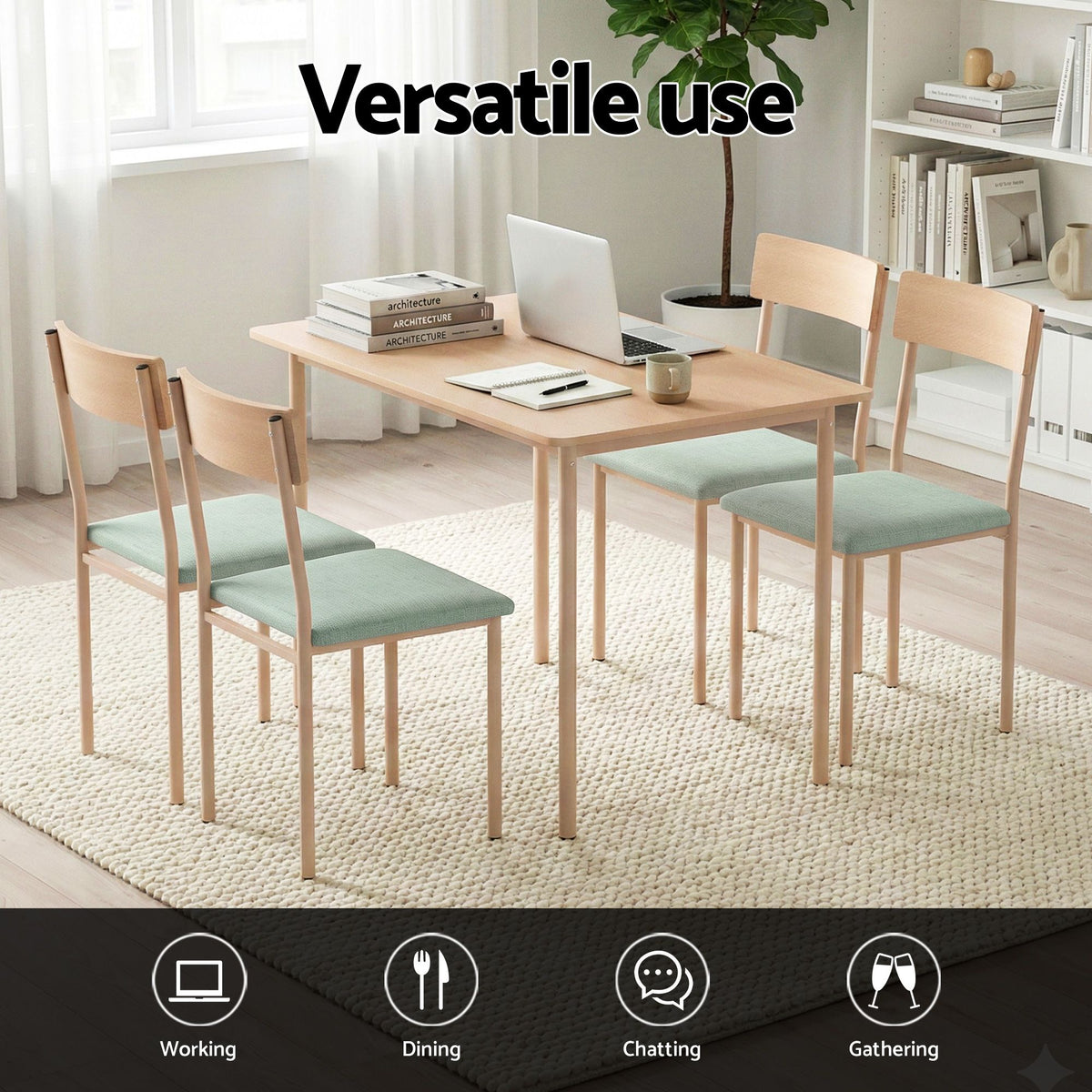 Artiss Dining Table and Chairs Set of 5 Kitchen Furniture Natural Light Green