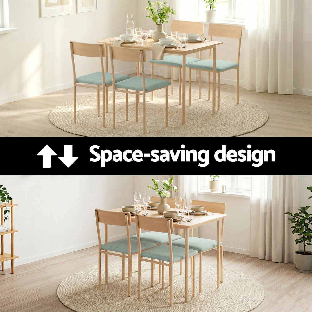 Artiss Dining Table and Chairs Set of 5 Kitchen Furniture Natural Light Green
