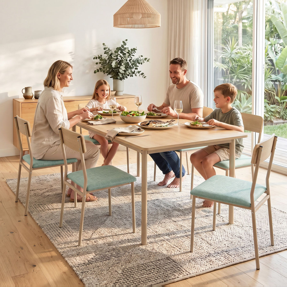 Artiss Dining Table and Chairs Set of 5 Kitchen Furniture Natural Light Green