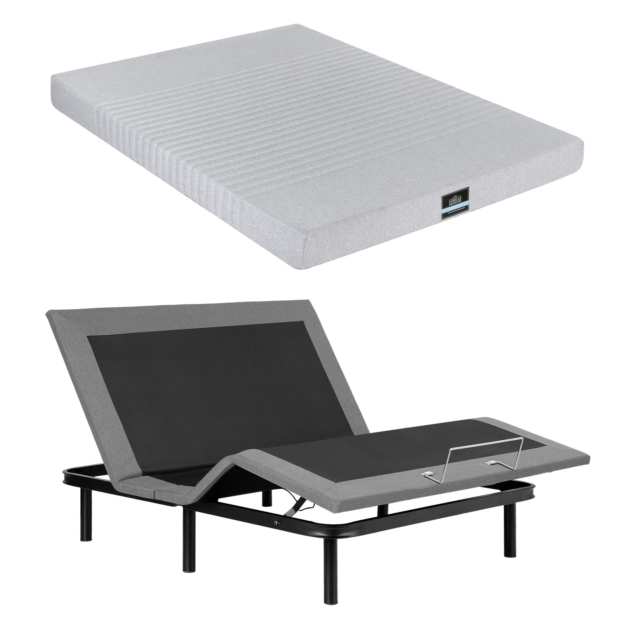 Artiss Double Bed Frame and Giselle Bedding Double Memory Foam Mattress Set, Electric Bed Base with Zero Gravity & 7 Zone Cooling Comfort, Black & Grey