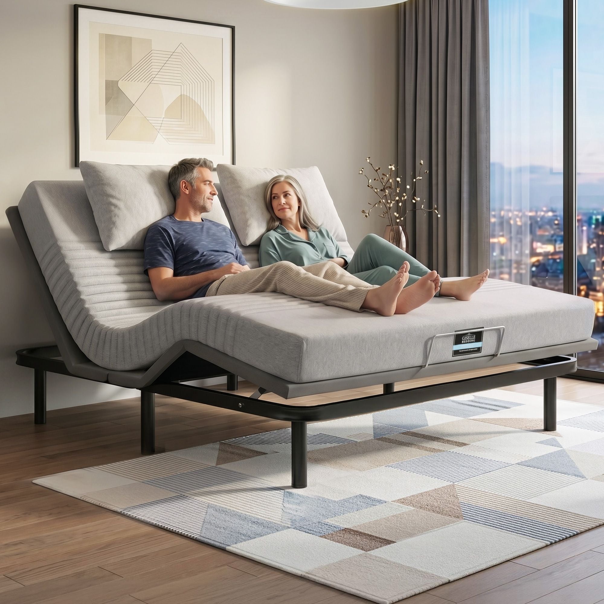 Artiss King Bed Frame and Giselle Bedding King Memory Foam Mattress Set, Electric Bed Base with Zero Gravity & 7 Zone Cooling Comfort, Black & Grey