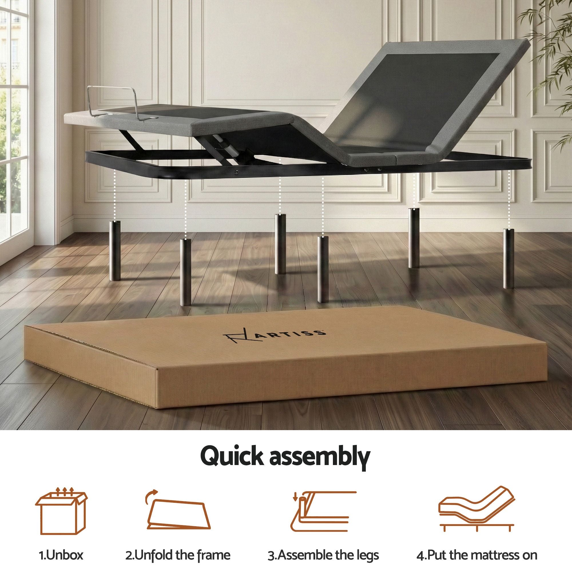 Artiss King Bed Frame and Giselle Bedding King Memory Foam Mattress Set, Electric Bed Base with Zero Gravity & 7 Zone Cooling Comfort, Black & Grey